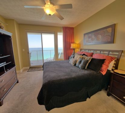 Access to the balcony from the master!  Room darkening curtains!