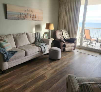 Family room with beautiful beach view.
