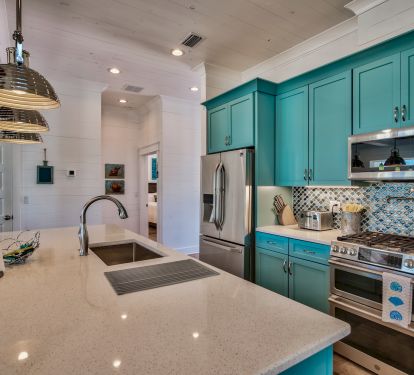 two fridges, under-counter ice maker, Keurig plus brew station, trash compactor
