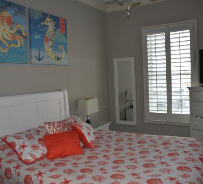 Queen room upstairs with TV and DVD player