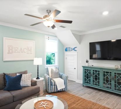 Living Room with Kids Nook under Stairs