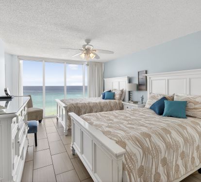 Bedroom with 2 Queen Beds, ensuite bath, floor to ceiling views.