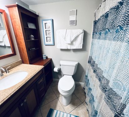 Ensuite Bath with Tub &amp; Shower off the Primary King Bedroom.