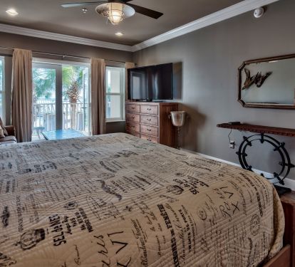 1st Master King Bedroom with Queen sofa sleeper, gulf and pool views, balcony 