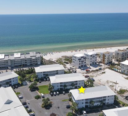 Arial view of Beachside Villas, star indicates building 3, Endless Summer