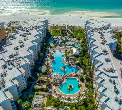Two pools, splash areas, lazy river, Tiki Bar, grills, fitness center--awesome!