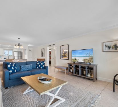 Large tv and comfortable seating.