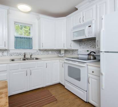 Open, well stocked kitchen