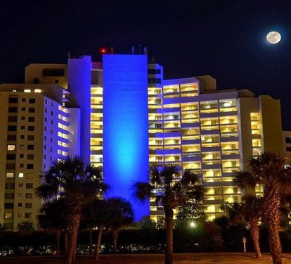 BEACHSIDE 2 BUILDING FROM THE FRONT AT NIGHT UNIT WILL BE ON THE RIGHT 15TH FLOOR ON THE END