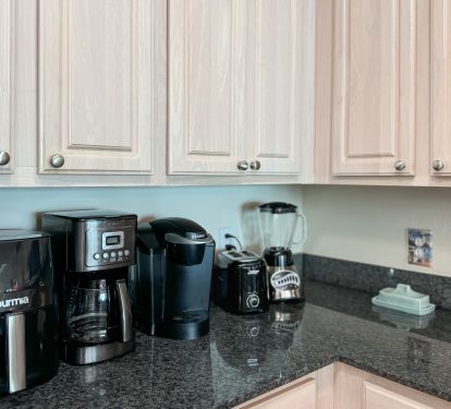 Air fryer, Keurig, regular coffee maker, toaster + just added a NINJA blender