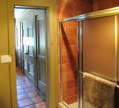 Bathroom shower and bathroom entrance