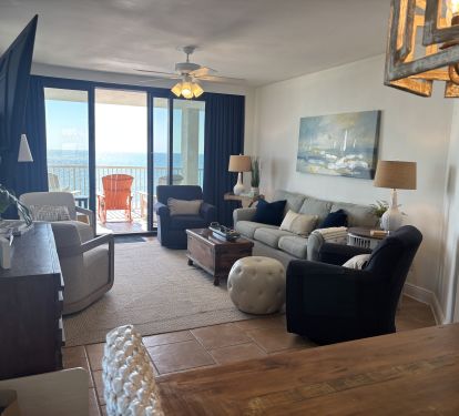Lots of comfy seating in our living room with stellar views!