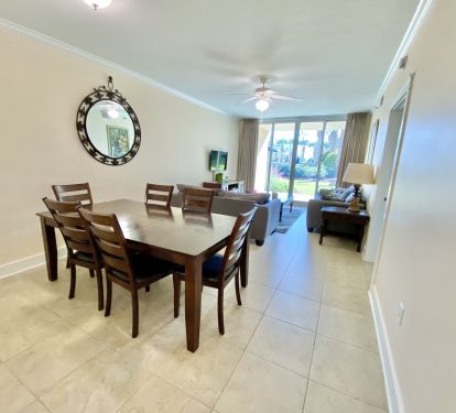 Dining area with extendable table. 