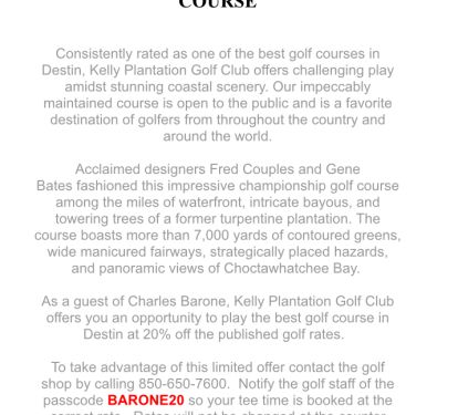 SPECIAL GOLF RATES AT THE BEST COURSE IN DESTIN!!