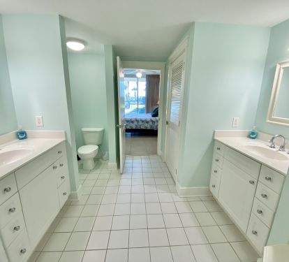 Master bath with dual sinks.