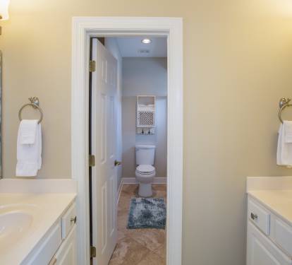 Separate his and her vanities found in this gorgeous master bath.