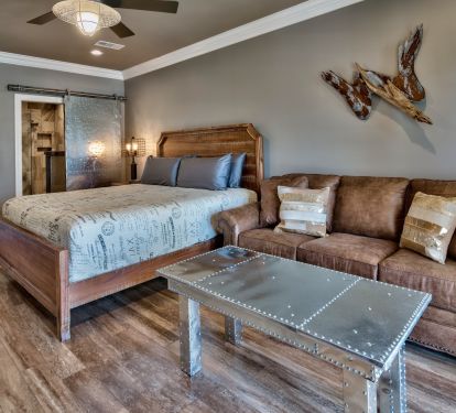1st Master King Bedroom, bathroom, sofa sleeper and gulf and pool views