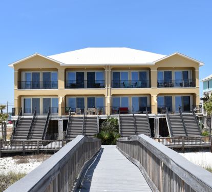 The view from the beach. We are the second from the right. Two great balconies!