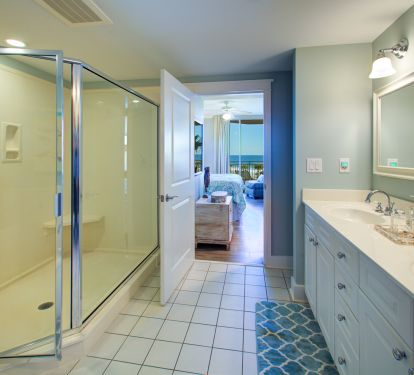 Huge shower in bath-see the Gulf of Mexico views at end of master suite.