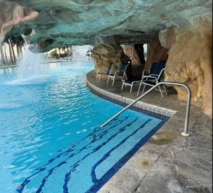 Enjoy the Waterfalls from the Sun Deck or Shaded Grotto