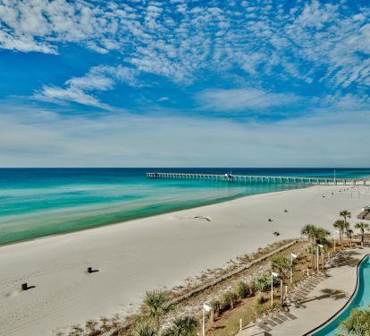 View of the pool and pier from your balcony
