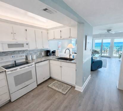 Well equipped kitchen with a view.  New Appliances.