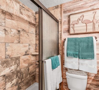 Bathroom with a stand up shower