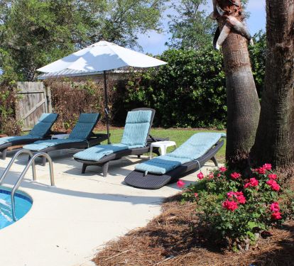 Lounge chairs by pool