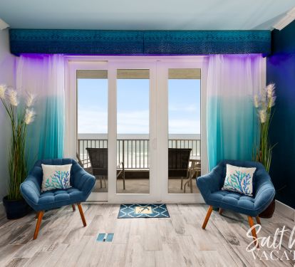 Beautiful tile floors with glass inlays...patio door to private deck 