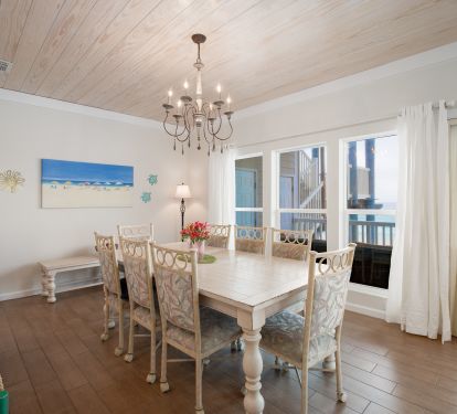 Large dining table seats up to 8 people
