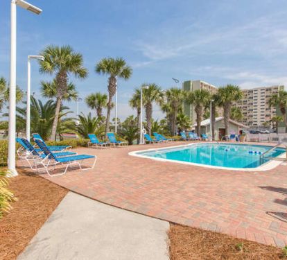 Outdoor pool (heated pool in tower) with ramp to pool.
