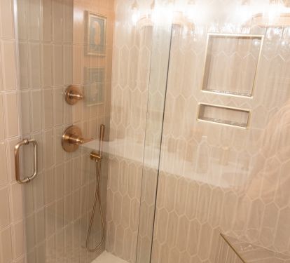Master shower with bench (my husband's only request in our condo)