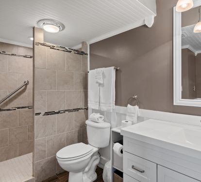 Master bath has walk-in shower