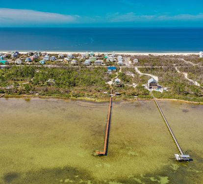 Overhead view of our 500' + dock. Shows the privacy our home offers.