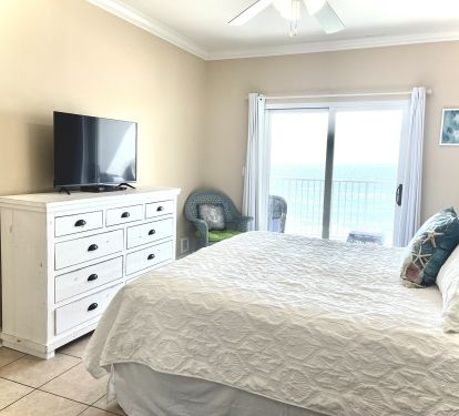 Master bedroom has plenty of storage for your clothes and a 43 inch Smart TV
