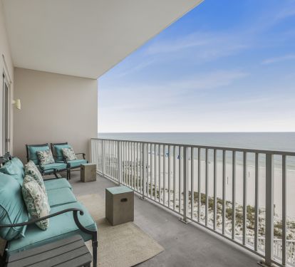 Balcony view with lots of seating 