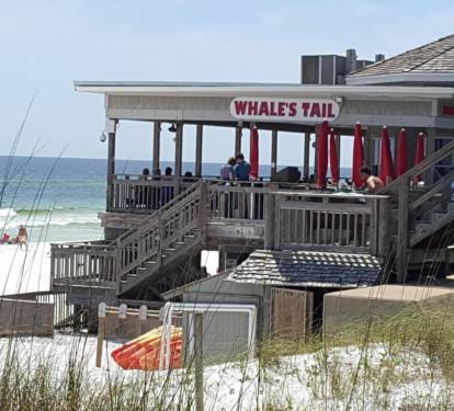 To the right on the beach is Whale's Tail. A fun restaurant with great food &amp; drinks!
