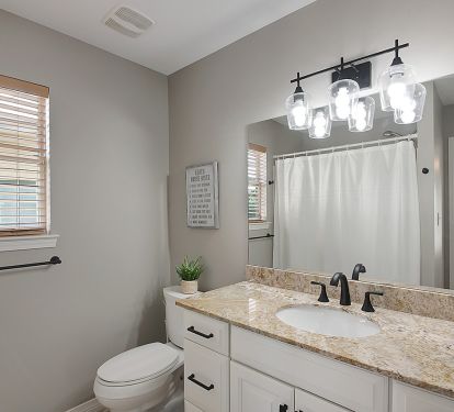 Spacious lower level bathroom.