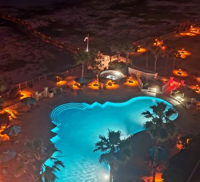 Night view of pool at Avalon Tower