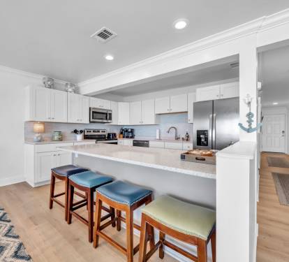 Fully stocked kitchen.