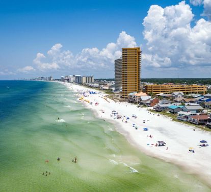 View of Treasure Island Resort from the air looking west over the Gulf of Mexico