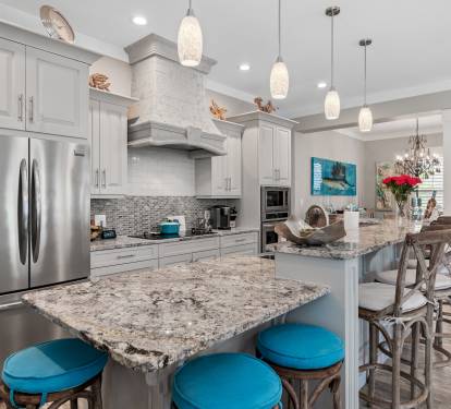 Kitchen flows to living room and dining rooms areas, also large breakfast nook