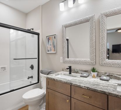 private bathroom has shower/tub combo