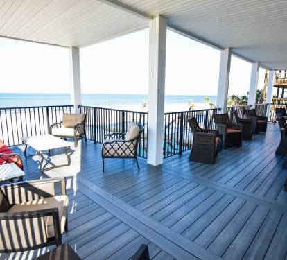 2ND FLOOR BALCONY WITH AMAZING GULF FRONT VIEWS, DINING TABLE &amp; SEATING GROUPS