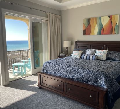 Master bedroom has a king bed, lots of space and fantastic views of the ocean.