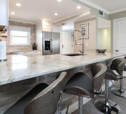 Stools at the counter allow quick and easy meals for the family.