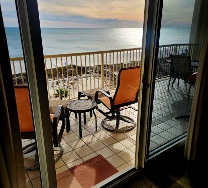 View from family room, looking over large balcony
