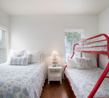 3rd upstairs bedroom has twin over full bunk and queen bed.