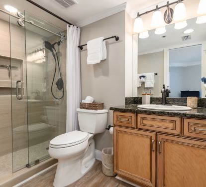 Bathroom has walk in shower 