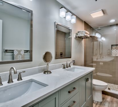 Master En Suite Bathroom with Quartz counters and walk-in shower